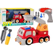 Leantoys lastbil med bom, byggset, tecknad, röd