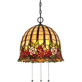 QUOIZEL Tiffany pendellampa Rosecliffe, Multifärgad, Vardagsrum / matsal, Glas, Tiffany, Pendellampa