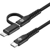 Celly Celly: 2-i-1-kabel USB-C/USB-A till USB-C/Lightning 60W 2m Svart