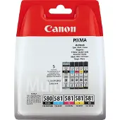 Canon PGI-580BK/CLI-581 BK/C/M/Y Multipack - 5-pack - svart, gul, cyan, magenta, svartfärgad - original - hängande låda - bläcktank - för PIXMA TS6...