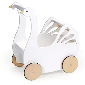 Tender Leaf Toys - Sweet Swan Barnvagn - Svanformad dockavagn i tr - Inspirerad rollleksak fr pojkar och flickor Frbttra grovmotoriken och kr