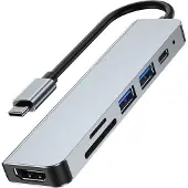 Tech-Protect HUB V4 6-i-1 USB-C till USB-A 3.0/USB-A 2.0/USB-C/HDMI/micro SD/TF/SD-kortläsare - grå