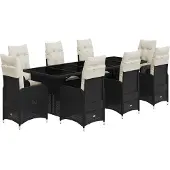 vidaXL Caféset med dynor 9 delar konstrotting svart