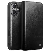 Qialino iPhone 16 Plus Classic Läder Plånboksfodral - Svart