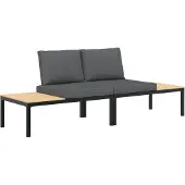 vidaXL Trädgårdssoffa med dynor 2 delar svart aluminium