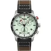 Zeppelin Eurofighter Chronograph Leather Strap Beige Dial Quartz 7298-5 72985 100M Herrklocka vit