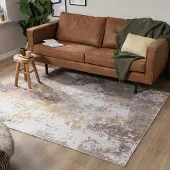 FRAAI Modern matta | Sarge taupe/gul hos Volero | 200x290 cm | Polyester | Abstrakt | Rektangulär | Plattvävd