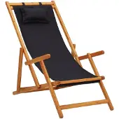 vidaXL Hopfällbar strandstol massivt eukalyptusträ och tyg svart