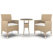 vidaXL Matgrupp för trädgården 3 delar konstrotting beige
