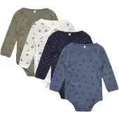 Pippi Baby Omlott Bodies l/ä - 4-pack - Deep Lichen Green - - 74 - Body L/Ä