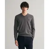 Gant för män. 87212 Grå V-ringad tröja (M), Casual, Ull