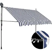 vidaXL Markis manuellt infällbar med LED 250 cm blå och vit