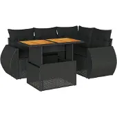 vidaXL Loungegrupp för trädgården med dynor 5 delar svart konstrotting