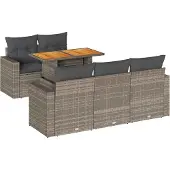 vidaXL Loungegrupp för trädgården med dynor 6 delar grå konstrotting