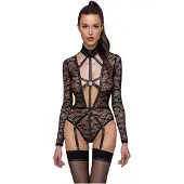 Cottelli - transparent kroppsbodysuit med band - svart - M