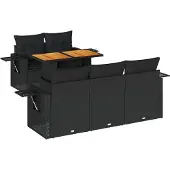 vidaXL Loungegrupp med dynor 6 delar svart konstrotting