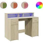 vidaXL Skrivbord med LED sonoma-ek 120x55x91 cm konstruerat trä