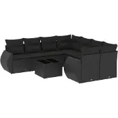 vidaXL Loungegrupp för trädgården m dynor 9 delar svart konstrottning