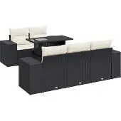 vidaXL Loungegrupp med dynor 6 delar svart konstrotting