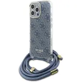 GUESS Crossbody Cord 4G Print Fodral med nyckelband för iPhone 16 Pro - Blå
