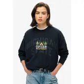 Superdry för kvinnor. W2012156A Löst sittande sweatshirt med rund hals Travel Souvenir i marinblå (L), Casual, Bomull, Hållbar, Marino