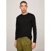 Tommy Hilfiger för män. MW0MW09096 Långärmad T-shirt med svart logotyp (S), Casual, Bomull, Lång ärm, Hållbar