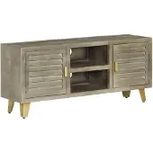 vidaXL TV-bänk massivt mangoträ grå med mässing 110x30x48 cm