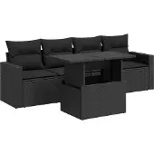 vidaXL Loungegrupp för trädgården med dynor 5 delar svart konstrotting