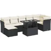 vidaXL Loungegrupp för trädgården med dynor 8 delar svart konstrotting