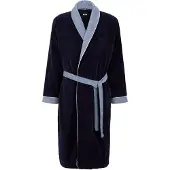 BOSS Navy cotton-velvet dressing gown with textured trims