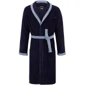 BOSS Navy cotton-velvet dressing gown with embroidered logo