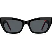 HUGO Black-acetate sunglasses with signature-red layered temples