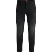 HUGO för män. 50517492 Jeans med avsmalnande passform i djupsvart stretchdenim (30/32), Casual, Ekologisk bomull, Hållbar