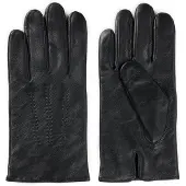 BOSS Wool-blend lined leather gloves with logo