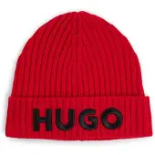 HUGO Virgin-wool beanie hat with logo detail