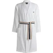 BOSS Cotton dressing gown with signature-stripe belt