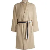 BOSS Cotton dressing gown with signature-stripe belt