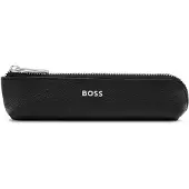 BOSS Grained-leather pen case in black with logo lettering