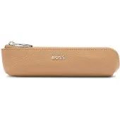 BOSS Grained-leather pen case in camel with logo lettering