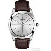 Tissot Elegance Series Kvartsverk 100 Meter Vattentålig Klocka 40 Mm Vit Urtavla Rostfritt Stålboett Läderarmband T127.410.16.031.01 Regular Watch Box,Brown Strap