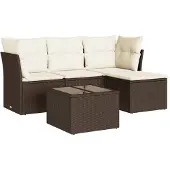 vidaXL Loungegrupp för trädgården med dynor 5 delar brun konstrotting