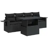 vidaXL Loungegrupp för trädgården med dynor 5 delar svart konstrotting