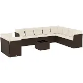 vidaXL Loungegrupp för trädgården 11 delar brun konstrotting
