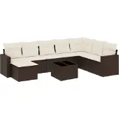 vidaXL Loungegrupp för trädgården med dynor 9 delar konstrotting brun