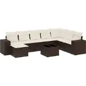 vidaXL Loungegrupp för trädgården med dynor 9 delar konstrotting brun