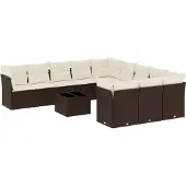 vidaXL Loungegrupp för trädgården med dynor 12 delar konstrotting brun