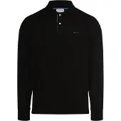 Gant för män. 2065004 Pikétröja i svart kontrastfärgad piké (S), Casual, Bomull, Lång ärm