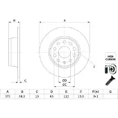 Bosch Bromsskiva 0 986 479 F23 bak, full, höggradigt förkolnad, 1 Stycke