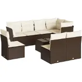 vidaXL Loungegrupp för trädgården med dynor 9 delar konstrotting brun