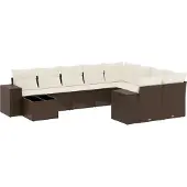 vidaXL Loungegrupp 10 delar med brun dynor konstrotting